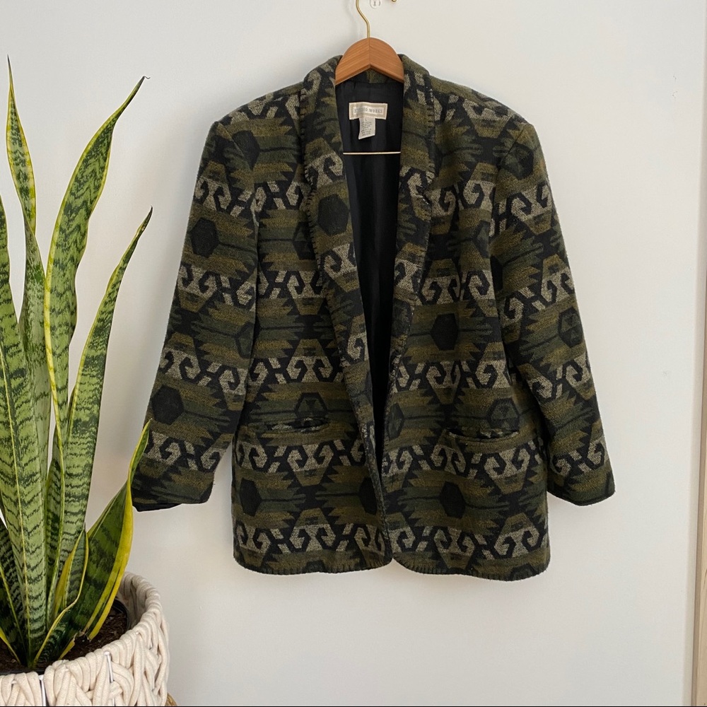 Vintage oversized geometric print blazer coat